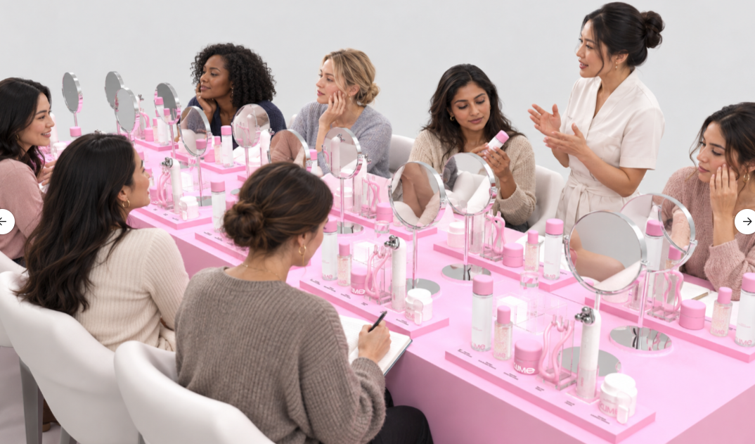 CCLIME beauty class instructor demonstrating skincare to participants
